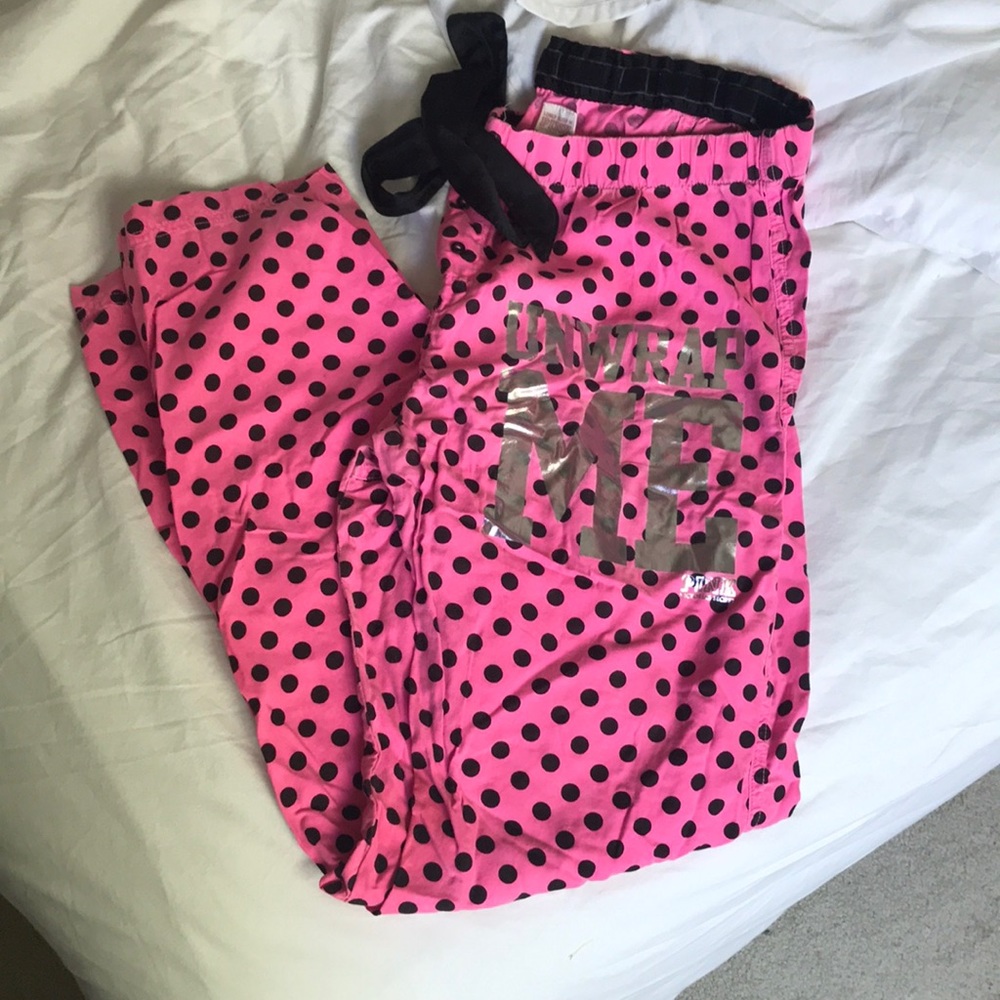 VS pink “unwrap me” polka dot pajama pants